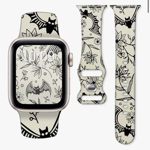 Apple Watch Band with Black and Cream Bat Design